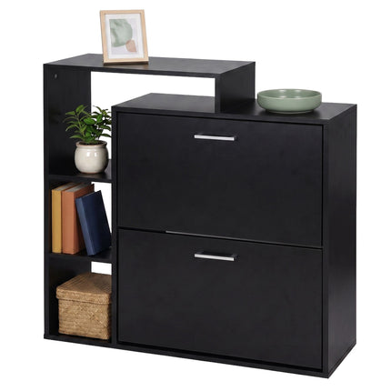 Dulap de pantofi negru cu 2 clapete – Depozitare compactă pentru hol