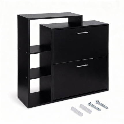 Dulap de pantofi negru cu 2 clapete – Depozitare compactă pentru hol