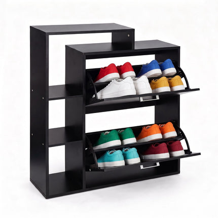 Dulap de pantofi negru cu 2 clapete – Depozitare compactă pentru hol