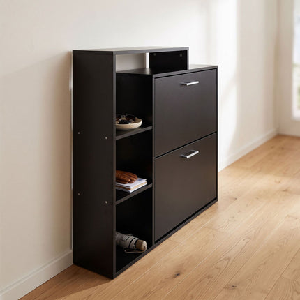Dulap de pantofi negru cu 2 clapete – Depozitare compactă pentru hol