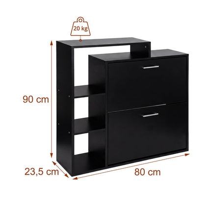 Dulap de pantofi negru cu 2 clapete – Depozitare compactă pentru hol