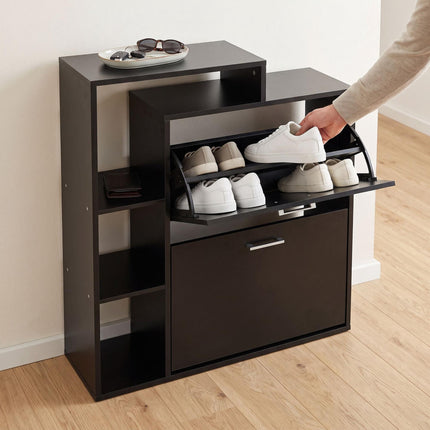 Dulap de pantofi negru cu 2 clapete – Depozitare compactă pentru hol
