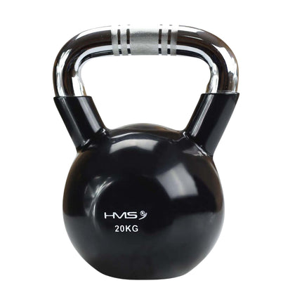 Kettlebell din fontă acoperită cu vinil negru, mâner cromat