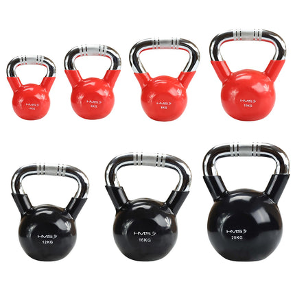 Kettlebell din fontă acoperită cu vinil negru, mâner cromat