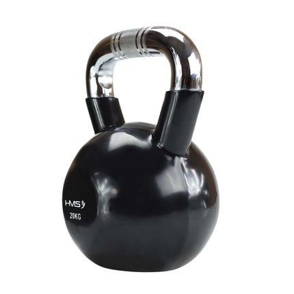 Kettlebell din fontă acoperită cu vinil negru, mâner cromat