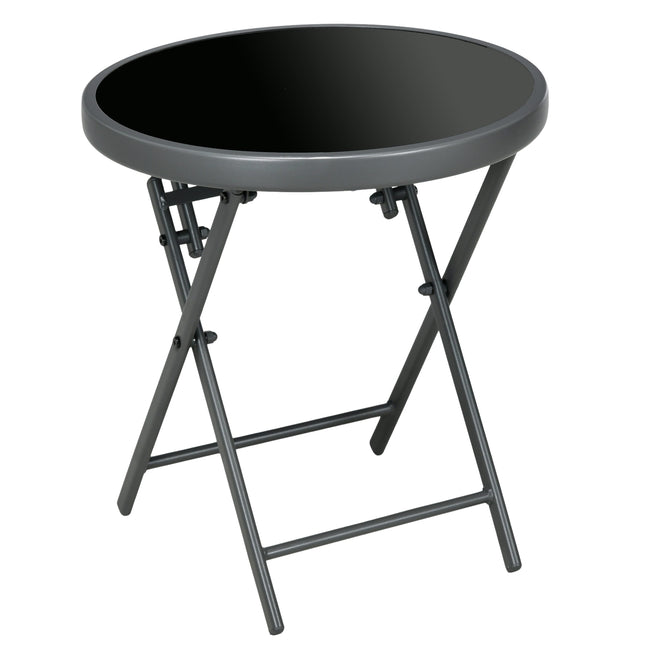 Outsnuuy masă laterală pliabilă, masă pliabilă din sticlă, masă mică de camping, masă rotundă pentru canapea, masă balcon pentru balcon, terasă, living, birou, 45 x 45 x 50 cm, negru