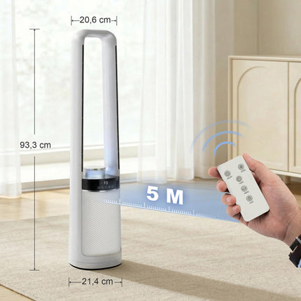 Ventilator turn fără lame cu telecomandă, 45 de oscilații, temporizator