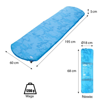Covoraș de camping auto-umflabil albastru, compact și portabil