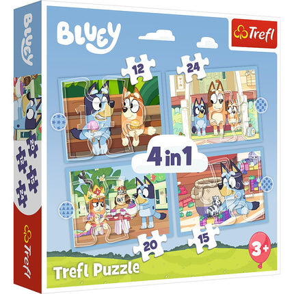 Set puzzle Bluey 4 în 1 pentru copii, activități distractive și captivante