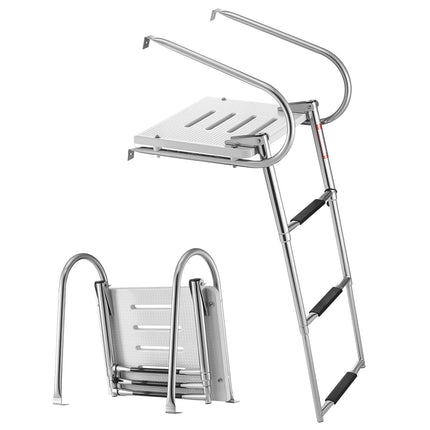 Boat Ladder, 3-Step Stainless Steel Telescoping, 400 lb