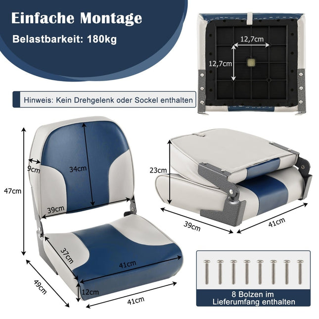 Boat Seat Set, 2-Piece, Foldable, Blue & Grey, PVC