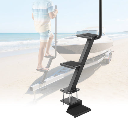 Boat Trailer Steps, 3-Step Steel Ladder With Handrail