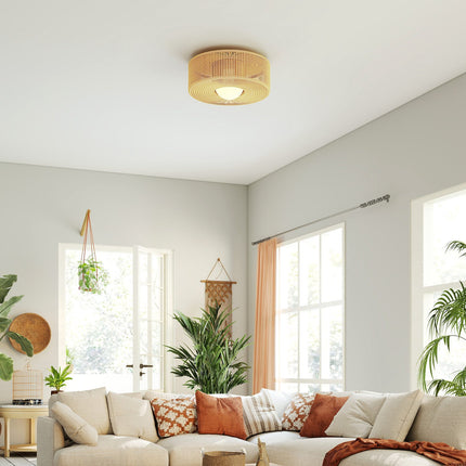 Lampă de tavan Boho cu abajur din frânghie de cânepă, LED G9, 30cm
