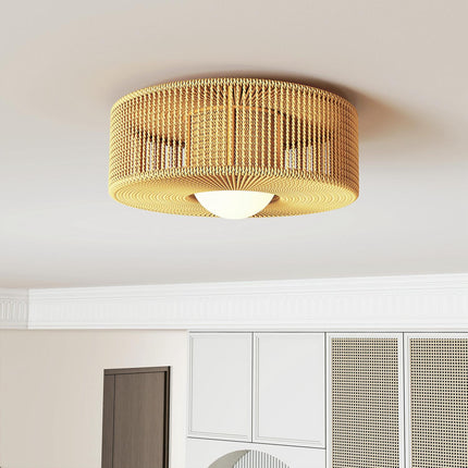 Lampă de tavan Boho cu abajur din frânghie de cânepă, LED G9, 30cm