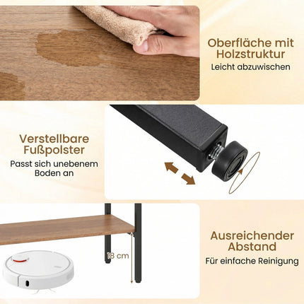 Masă consolă Boho cu 2 rafturi și spațiu de depozitare deschis, naturală