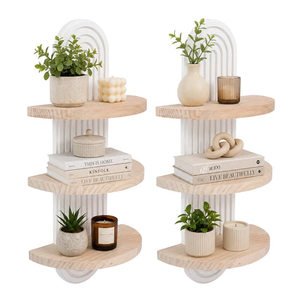 Set de rafturi de perete plutitoare Boho, 2 buc., pin, alb/maro