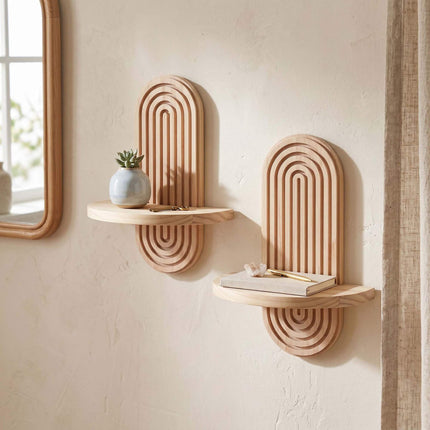 Set de rafturi de perete plutitoare Boho, 2 buc., pin, alb/maro