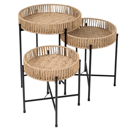 Set de măsuțe laterale cuibărite Boho – Design manual din frânghie