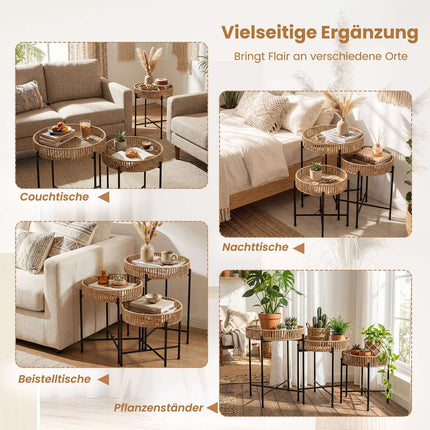 Set de măsuțe laterale cuibărite Boho – Design manual din frânghie