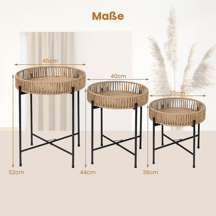 Set de măsuțe laterale cuibărite Boho – Design manual din frânghie