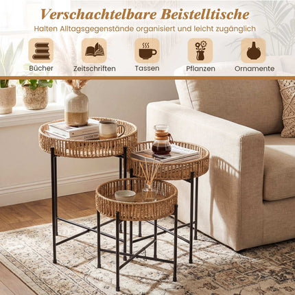 Set de măsuțe laterale cuibărite Boho – Design manual din frânghie