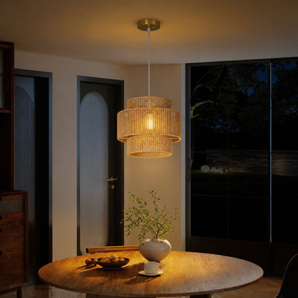 Boho Pendant Light with 3-Tier Hemp Rope Shade, E27, Light Brown