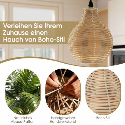Lampă suspendată Boho din ratan, cu 3 becuri, înălțime reglabilă