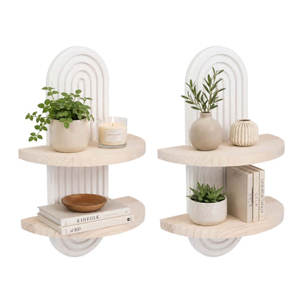 Set de rafturi de perete Boho, 2 buc. – Pin natural, Alb/Maro