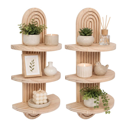 Set de rafturi de perete din lemn Boho, 2 buc. – Pin natural