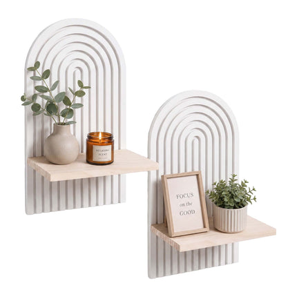 Set de rafturi de perete din lemn Boho, alb natural, 2 piese