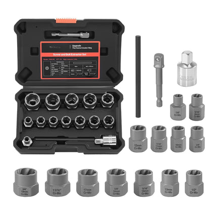Bolt Extractor Kit, 16-Piece Impact Cr-Mo Set, Case