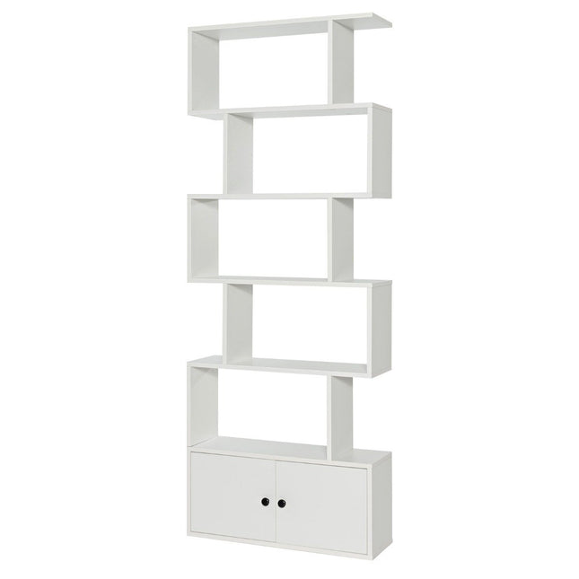 Raft pe picioare bibliotecă cu uși 183 x 70 x 23 cm raft despărțitor cu 5 niveluri alb