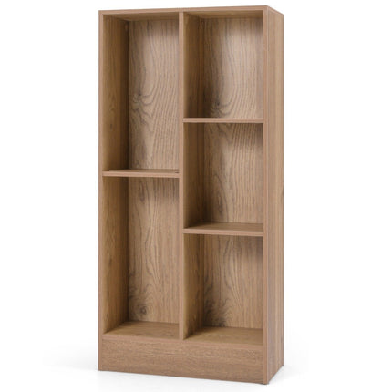 Bibliotecă cu 5 compartimente, poliță în picioare, poliță cub, poliță birou, poliță depozitare, 50 x 24 x 104 cm, natural