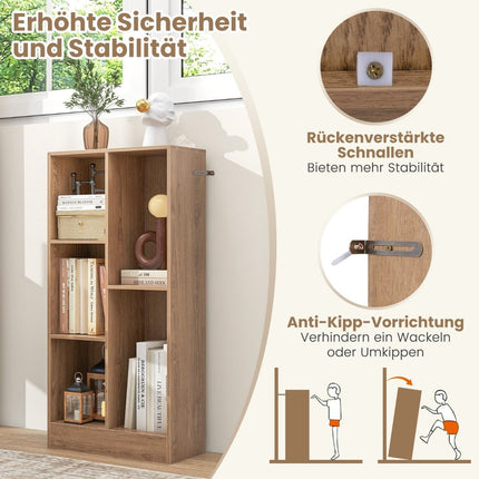 Bibliotecă cu 5 compartimente, poliță în picioare, poliță cub, poliță birou, poliță depozitare, 50 x 24 x 104 cm, natural