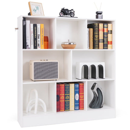 Bibliotecă cu 8 compartimente, raft pe picioare cu 3 nivele, raft cub, raft birou, raft depozitare, 100 x 24 x 104 cm, alb