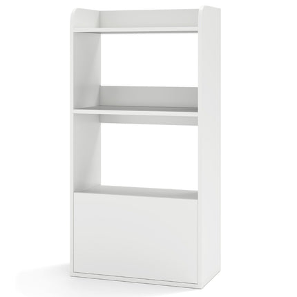 Bibliotecă cu sertar, raft pe picioare cu 2 compartimente, raft birou din lemn, 55 x 29 x 105 cm, alb