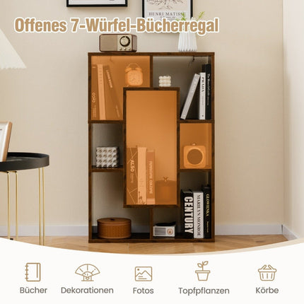 Raft cu 7 compartimente, Raft cub de sine statator, 60x20x90 cm, Cafea