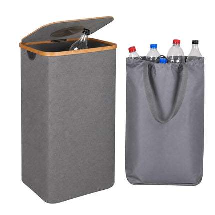 Coș de gunoi pentru sticle, 100L – Gri, Bambus și Poliester