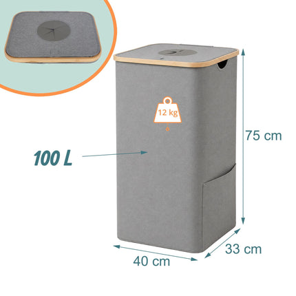 Coș de gunoi pentru sticle, 100L – Gri, Bambus și Poliester
