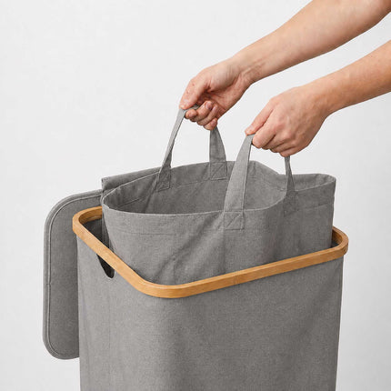 Coș de gunoi pentru sticle, 100L – Gri, Bambus și Poliester
