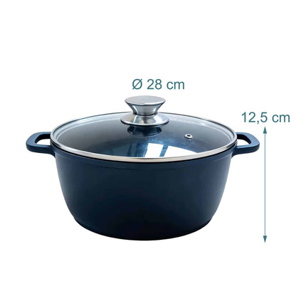 Oală de gătit cu capac de sticlă, aluminiu turnat, antiaderentă