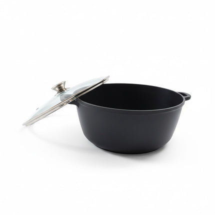 Oală de gătit cu capac de sticlă – aluminiu turnat antiaderent