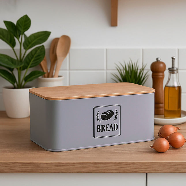 Cutie de pâine cu capac din bambus - Design retro, carcasă metalică