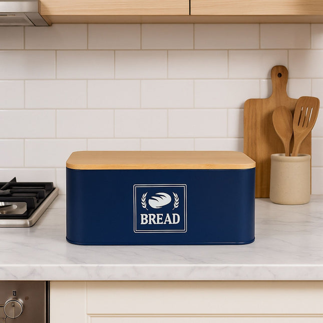 Cutie de pâine cu capac din bambus - Design retro, carcasă metalică