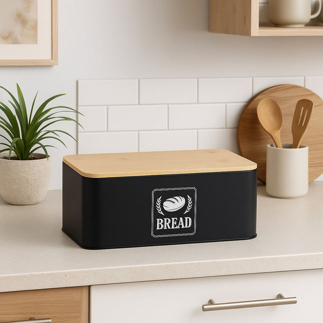 Cutie de pâine cu capac din bambus - Design retro, carcasă metalică