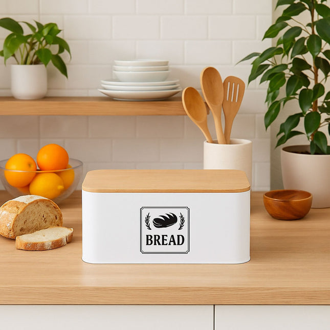 Cutie de pâine cu capac din bambus - Design retro, carcasă metalică
