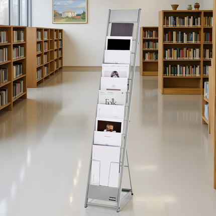 Brochure Display Rack, 10-Pocket Metal Floor Stand, A4