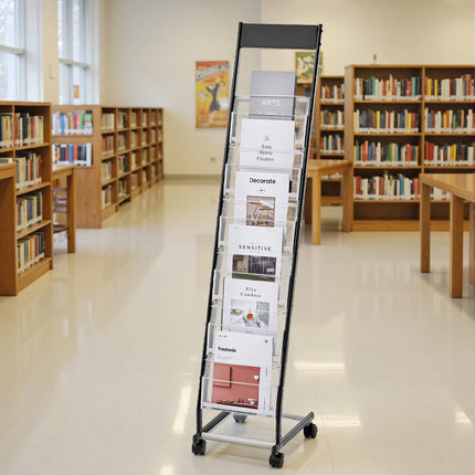 Brochure Display Rack, 6-Tier Metal Floor Stand on Wheels