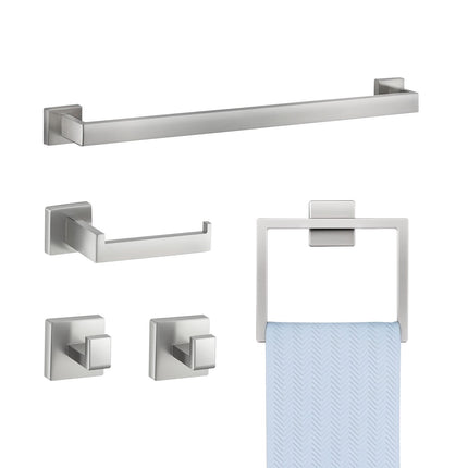 Brushed Nickel Bathroom Hardware Set, 5-Piece, 24-Inch Bar