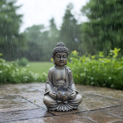 Statuie Buddha 30 cm cu Lotus, Polirășină rezistentă la intemperii